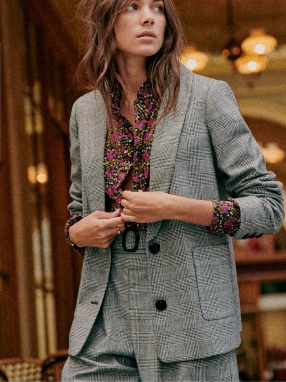 Sézane Tina Plaid Blazer Jacket in London Check Size 36 Like New